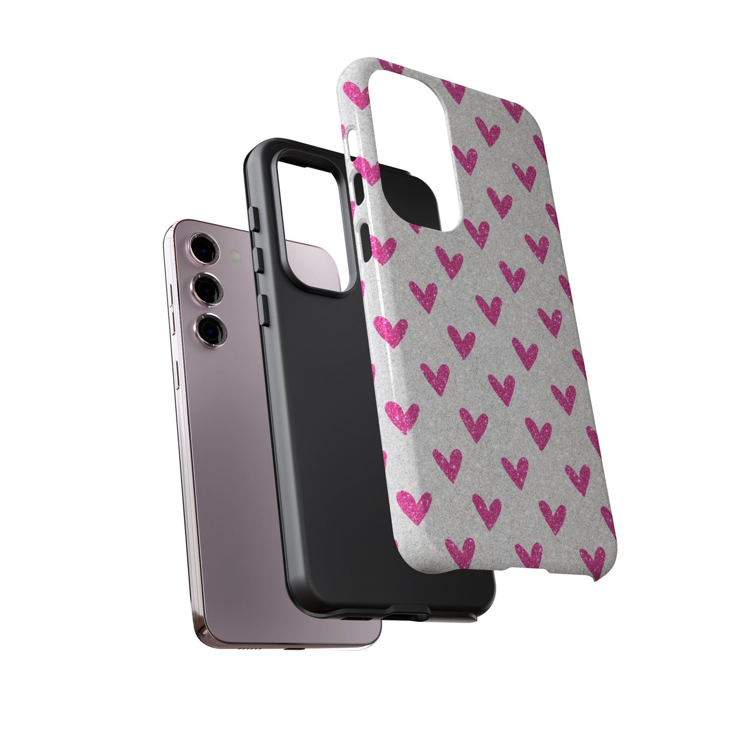 Pink Hearts on Glitter Silver – Samsung Galaxy Case - BOGO Cases