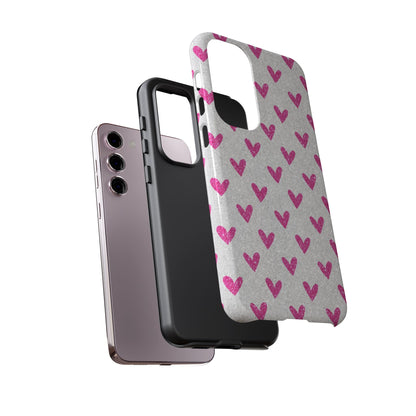 Pink Hearts on Glitter Silver – Samsung Galaxy Case - BOGO Cases