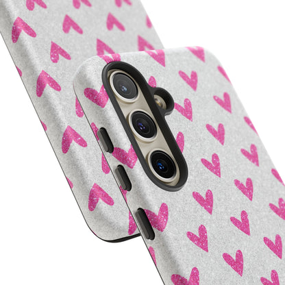 Pink Hearts on Glitter Silver – Samsung Galaxy Case - BOGO Cases