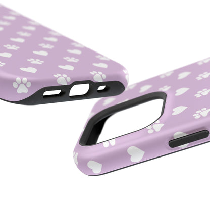 Purple Hearts & Paw Prints - Cute Pet Lover MagSafe iPhone Case - BOGO Cases