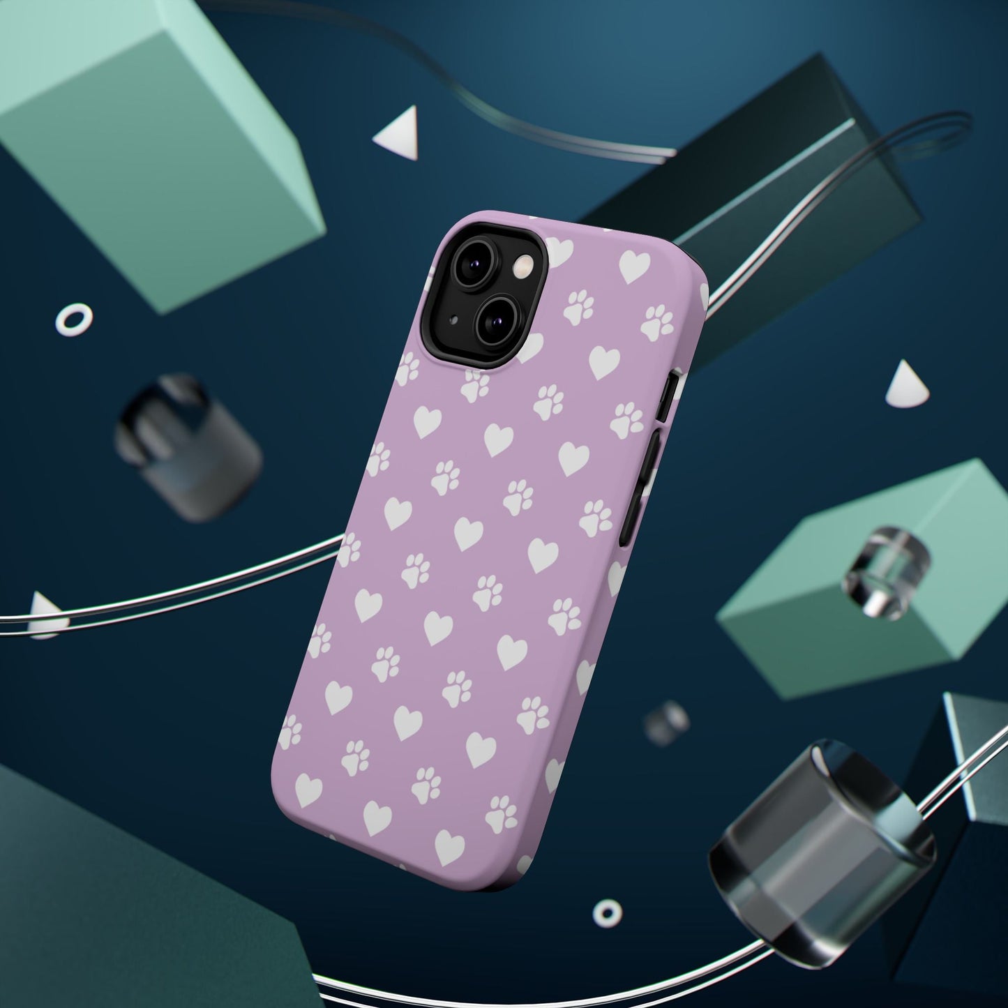 Purple Hearts & Paw Prints - Cute Pet Lover MagSafe iPhone Case - BOGO Cases