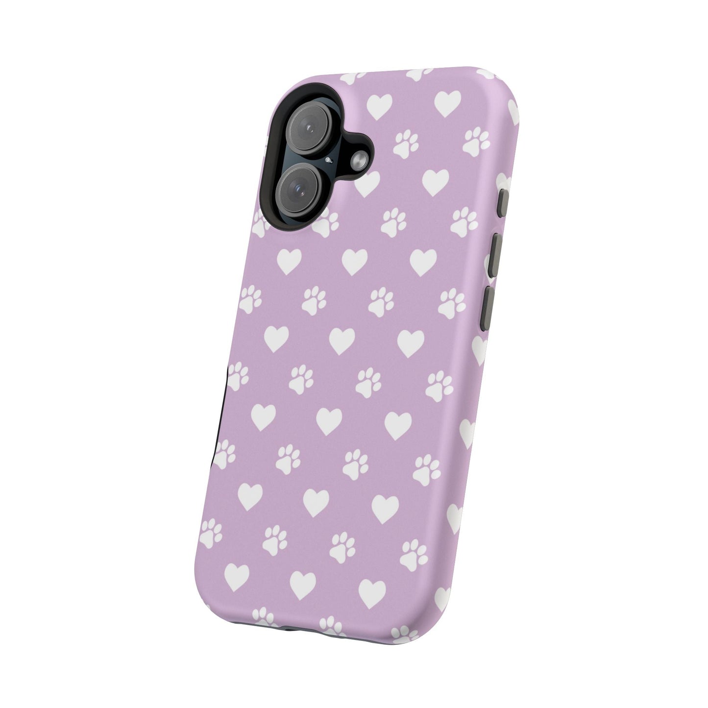 Purple Hearts & Paw Prints - Cute Pet Lover MagSafe iPhone Case - BOGO Cases