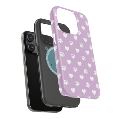 Purple Hearts & Paw Prints - Cute Pet Lover MagSafe iPhone Case - BOGO Cases