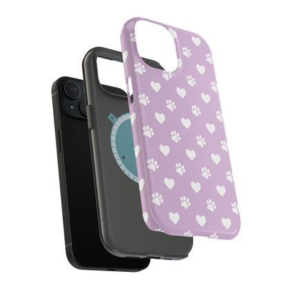 Purple Hearts & Paw Prints - Cute Pet Lover MagSafe iPhone Case - BOGO Cases