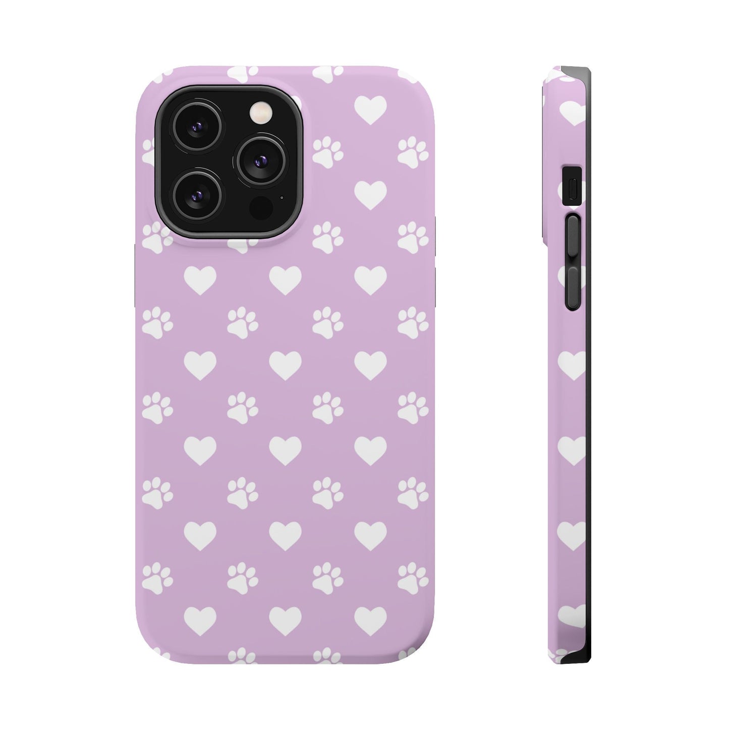 Purple Hearts & Paw Prints - Cute Pet Lover MagSafe iPhone Case - BOGO Cases