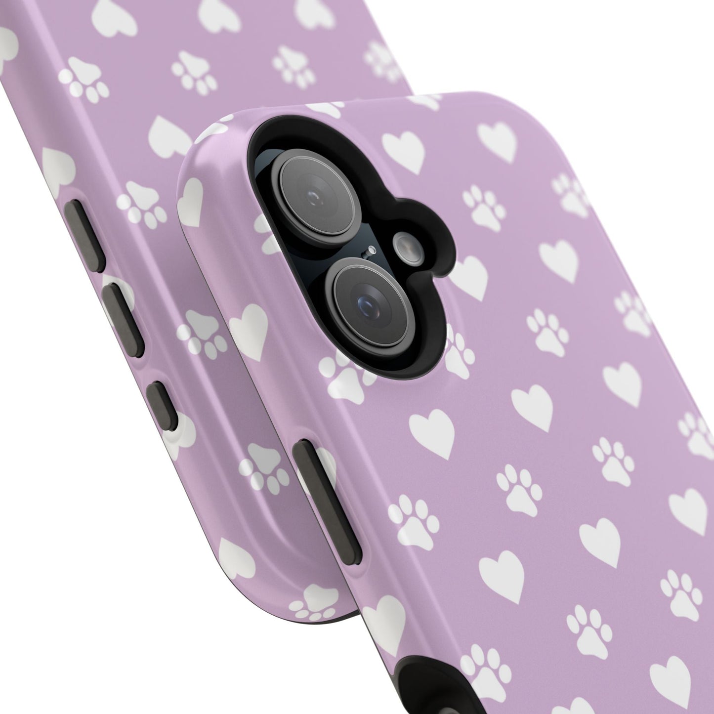 Purple Hearts & Paw Prints - Cute Pet Lover MagSafe iPhone Case - BOGO Cases