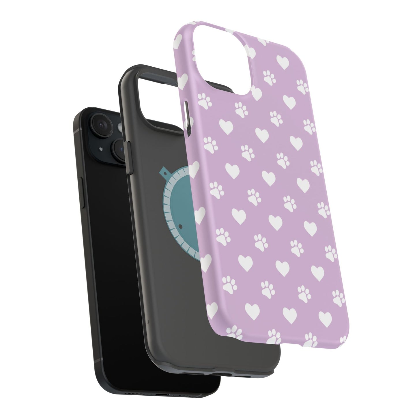 Purple Hearts & Paw Prints - Cute Pet Lover MagSafe iPhone Case - BOGO Cases