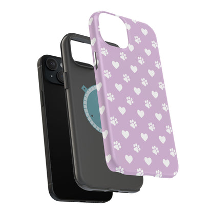 Purple Hearts & Paw Prints - Cute Pet Lover MagSafe iPhone Case - BOGO Cases