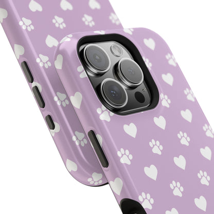 Purple Hearts & Paw Prints - Cute Pet Lover MagSafe iPhone Case - BOGO Cases
