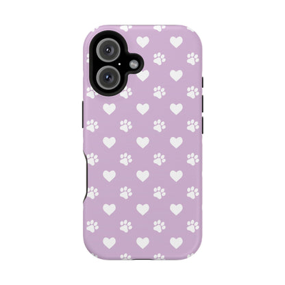 Purple Hearts & Paw Prints - Cute Pet Lover MagSafe iPhone Case - BOGO Cases