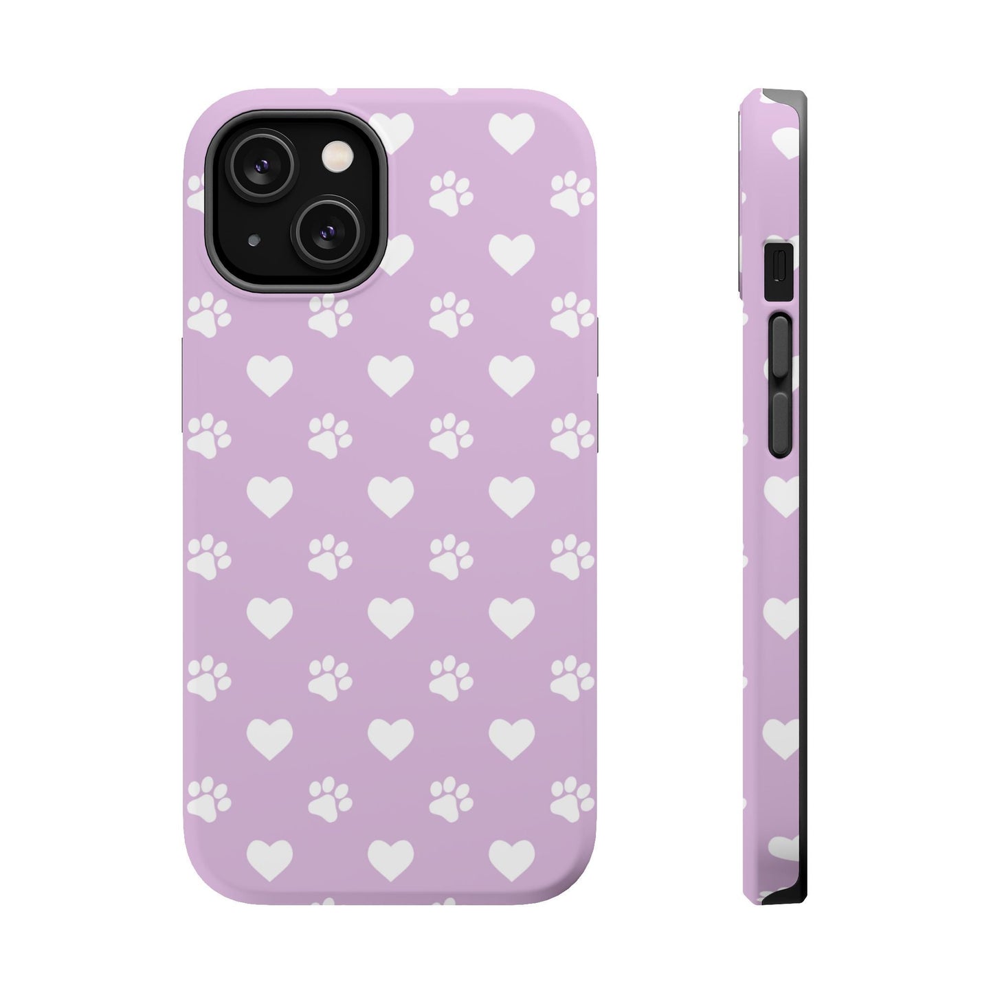 Purple Hearts & Paw Prints - Cute Pet Lover MagSafe iPhone Case - BOGO Cases