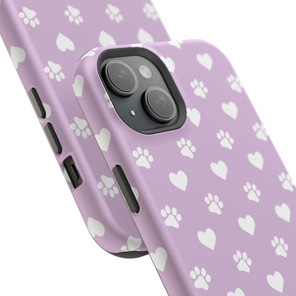 Purple Hearts & Paw Prints - Cute Pet Lover MagSafe iPhone Case - BOGO Cases