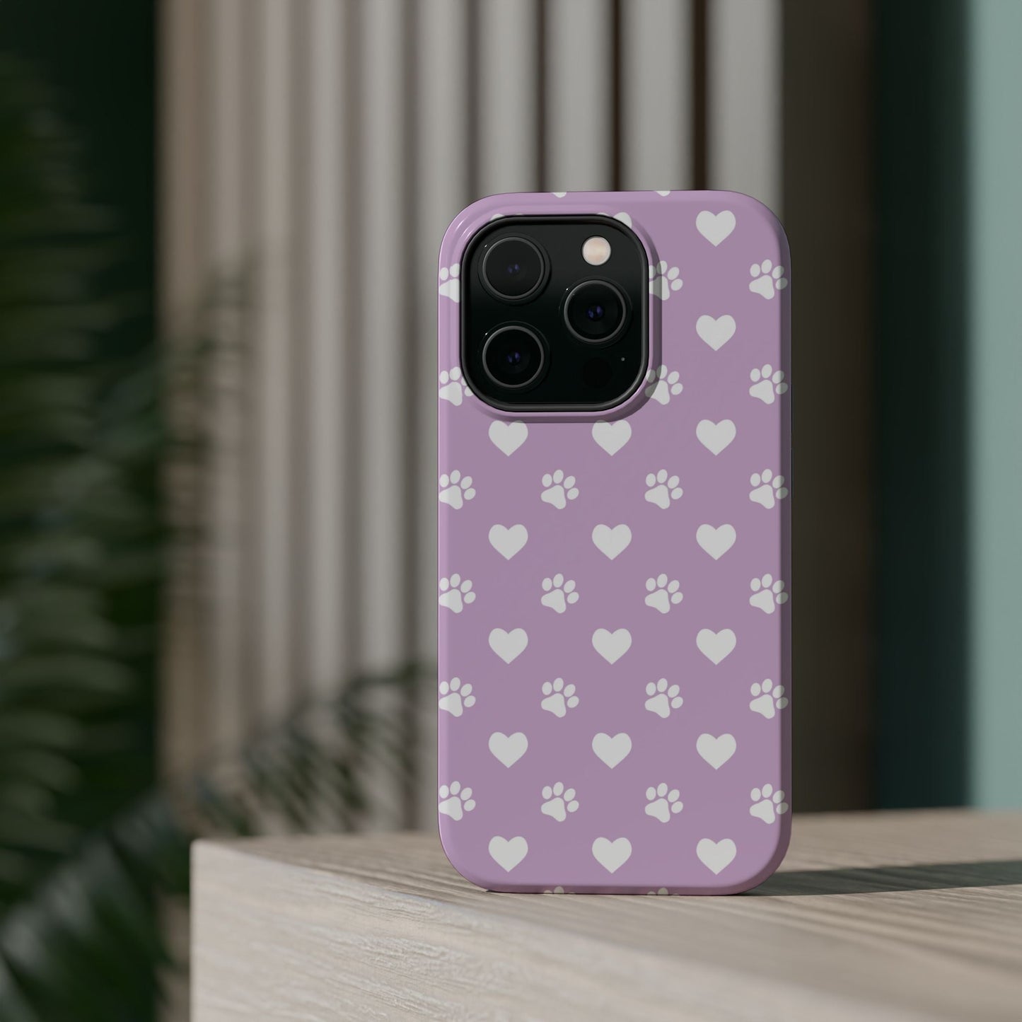 Purple Hearts & Paw Prints - Cute Pet Lover MagSafe iPhone Case - BOGO Cases