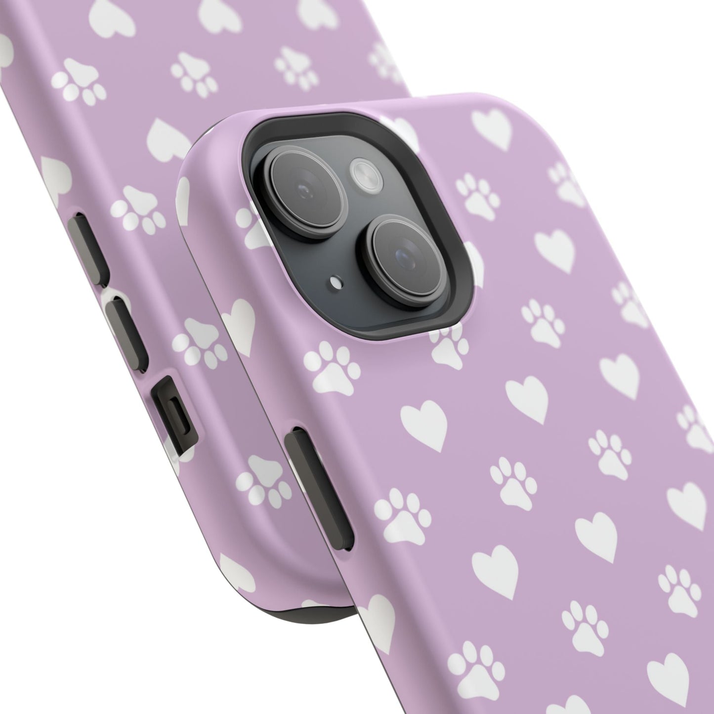 Purple Hearts & Paw Prints - Cute Pet Lover MagSafe iPhone Case - BOGO Cases