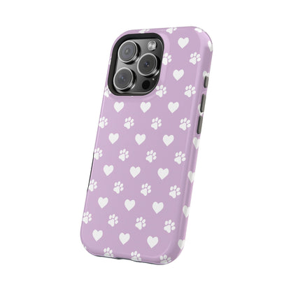 Purple Hearts & Paw Prints - Cute Pet Lover MagSafe iPhone Case - BOGO Cases