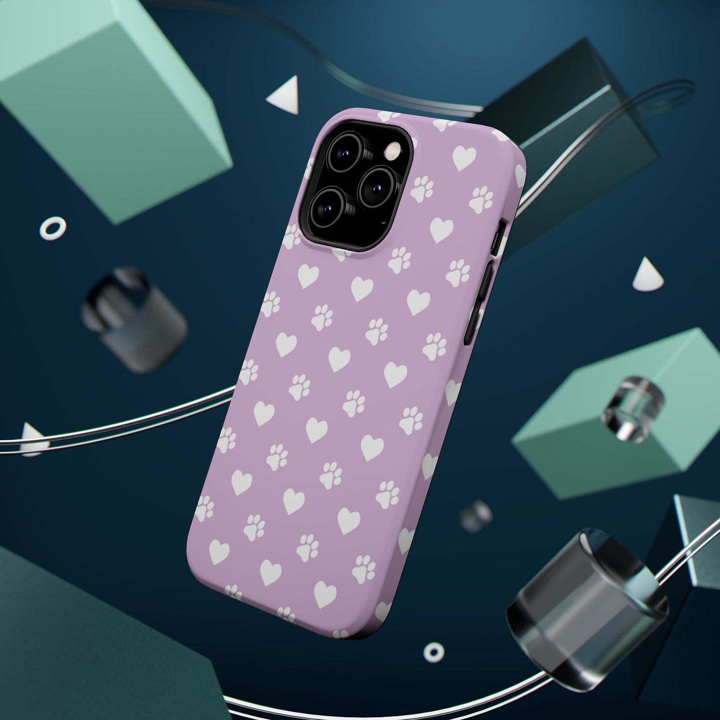 Purple Hearts & Paw Prints - Cute Pet Lover MagSafe iPhone Case - BOGO Cases