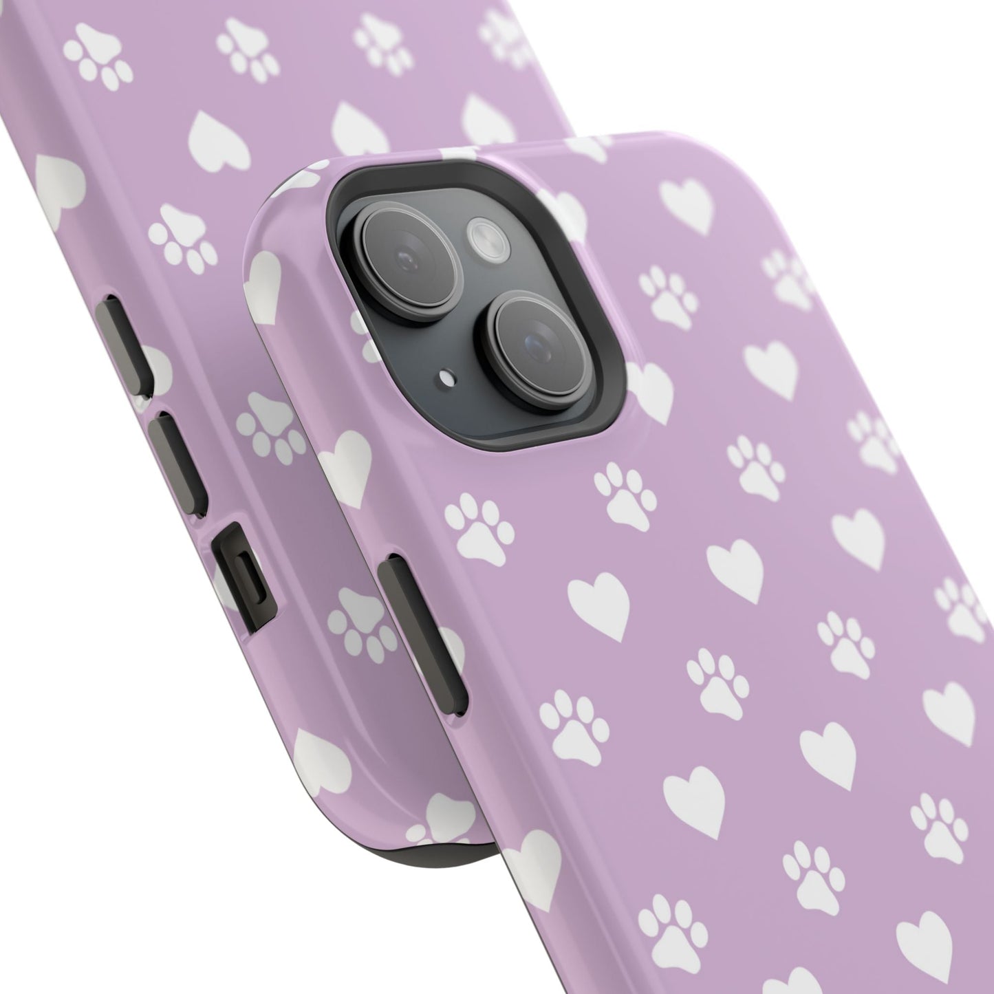 Purple Hearts & Paw Prints - Cute Pet Lover MagSafe iPhone Case - BOGO Cases