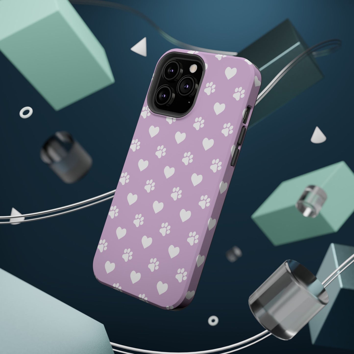 Purple Hearts & Paw Prints - Cute Pet Lover MagSafe iPhone Case - BOGO Cases