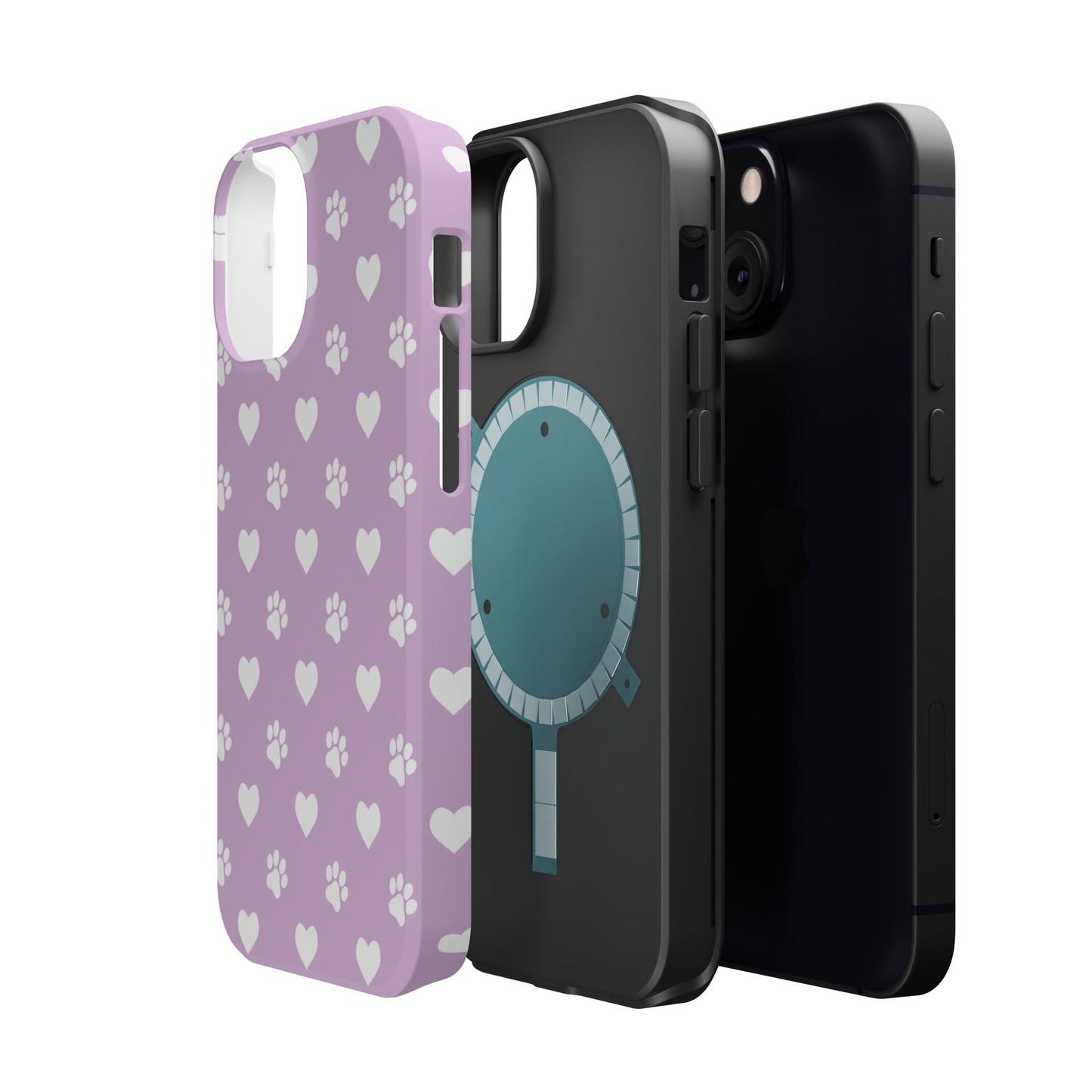 Purple Hearts & Paw Prints - Cute Pet Lover MagSafe iPhone Case - BOGO Cases
