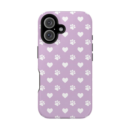 Purple Hearts & Paw Prints - Cute Pet Lover MagSafe iPhone Case - BOGO Cases