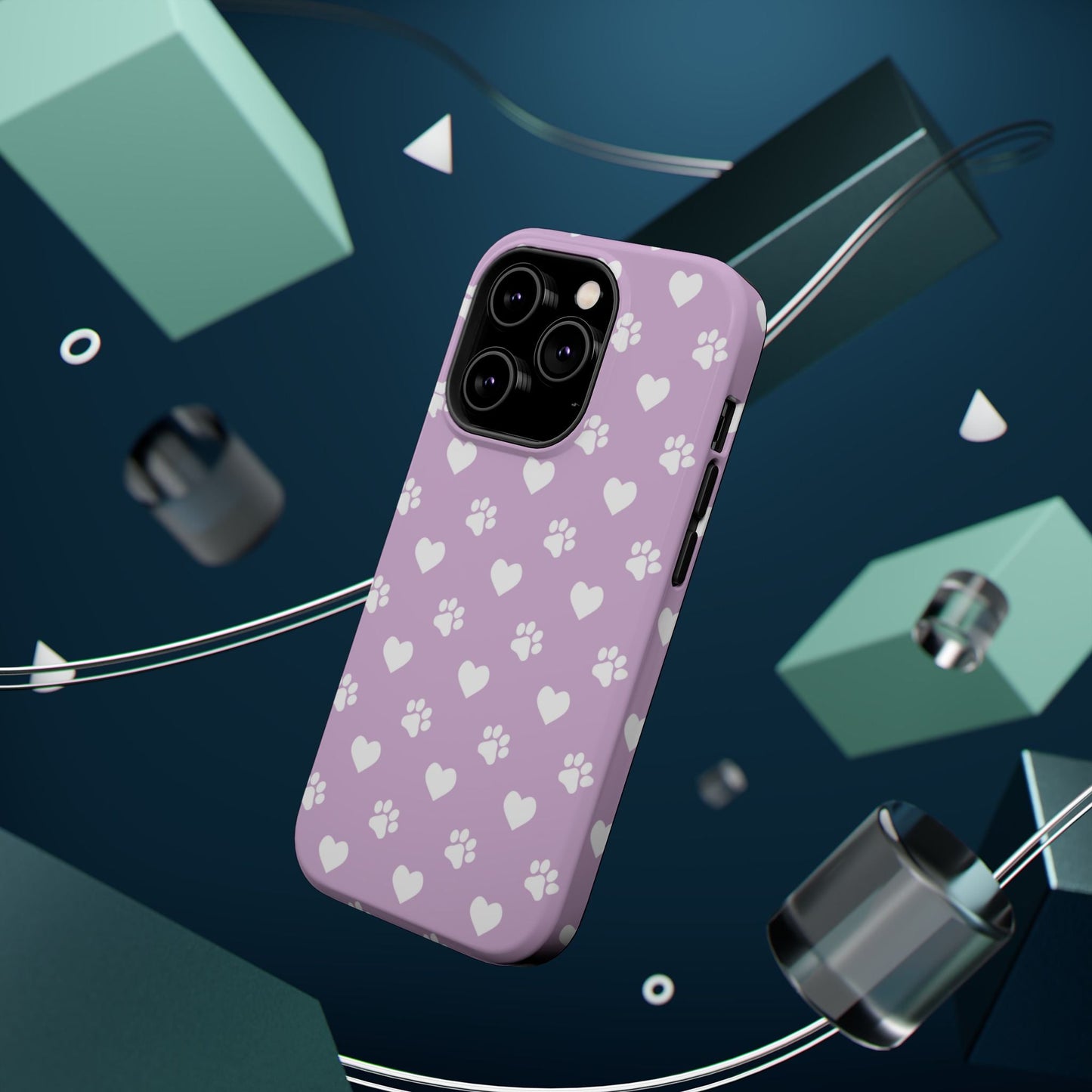 Purple Hearts & Paw Prints - Cute Pet Lover MagSafe iPhone Case - BOGO Cases
