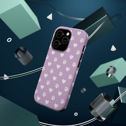 Purple Hearts & Paw Prints - Cute Pet Lover MagSafe iPhone Case - BOGO Cases