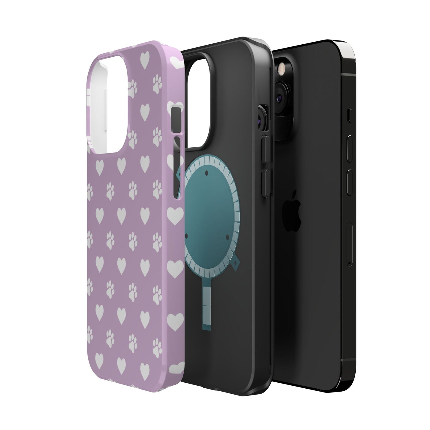 Purple Hearts & Paw Prints - Cute Pet Lover MagSafe iPhone Case - BOGO Cases