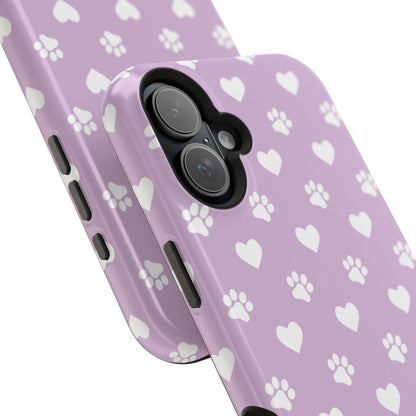Purple Hearts & Paw Prints - Cute Pet Lover MagSafe iPhone Case - BOGO Cases