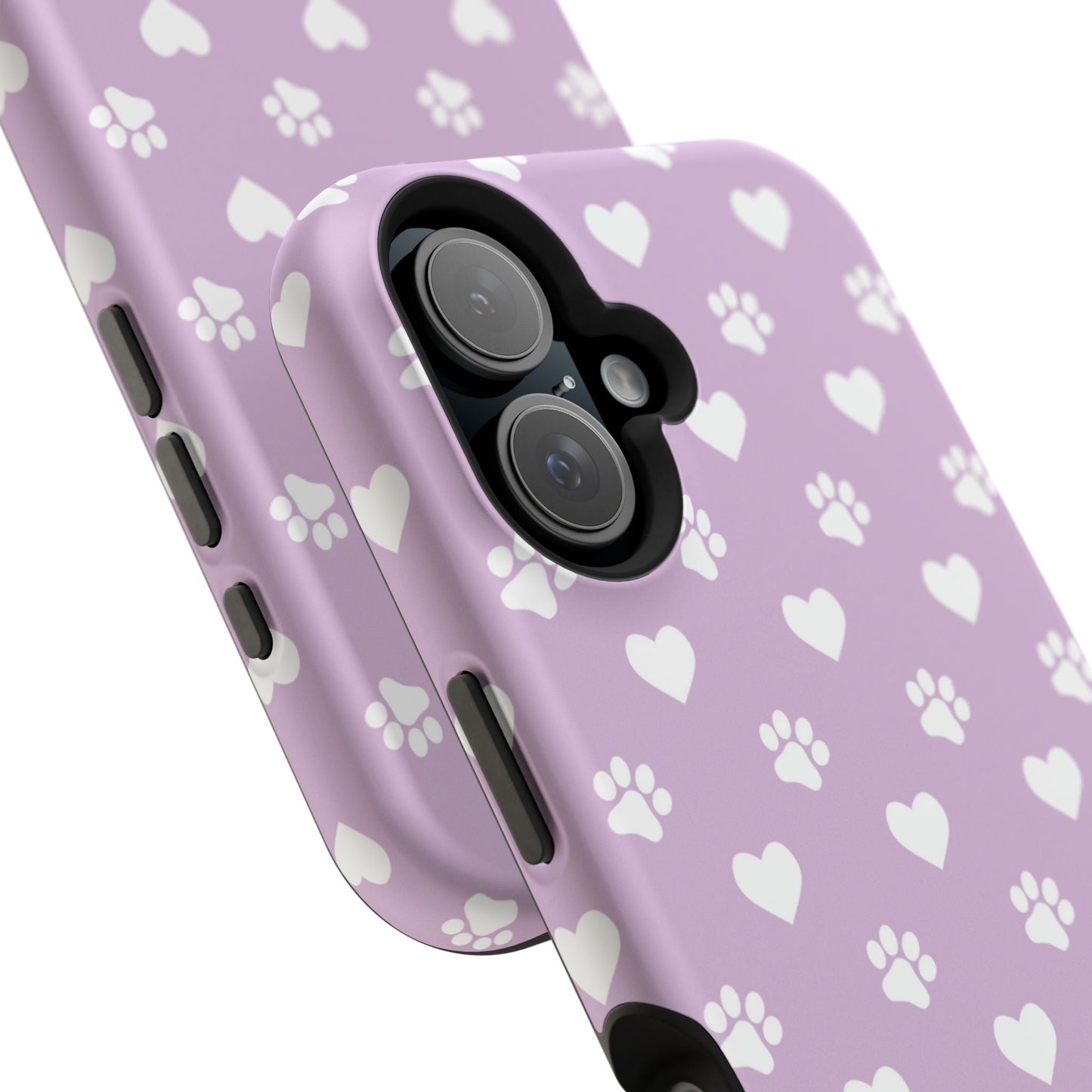 Purple Hearts & Paw Prints - Cute Pet Lover MagSafe iPhone Case - BOGO Cases