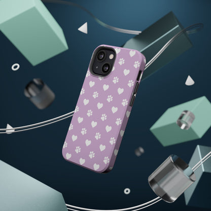 Purple Hearts & Paw Prints - Cute Pet Lover MagSafe iPhone Case - BOGO Cases