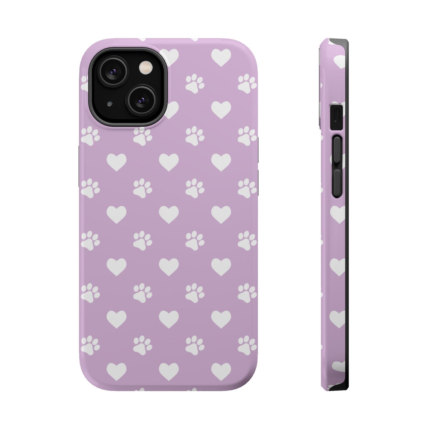 Purple Hearts & Paw Prints - Cute Pet Lover MagSafe iPhone Case - BOGO Cases
