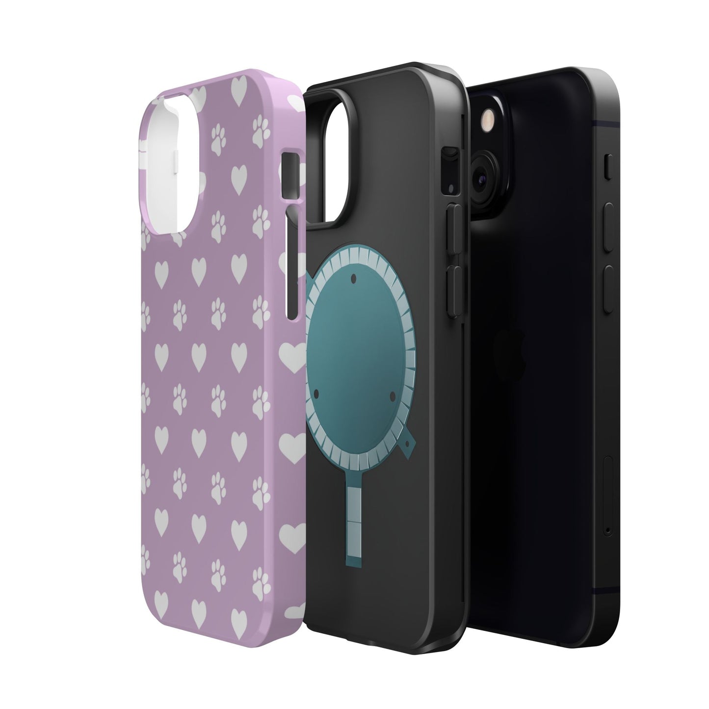 Purple Hearts & Paw Prints - Cute Pet Lover MagSafe iPhone Case - BOGO Cases