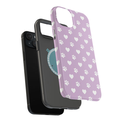 Purple Hearts & Paw Prints - Cute Pet Lover MagSafe iPhone Case - BOGO Cases