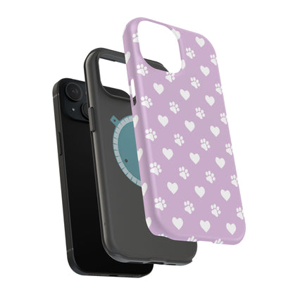Purple Hearts & Paw Prints - Cute Pet Lover MagSafe iPhone Case - BOGO Cases