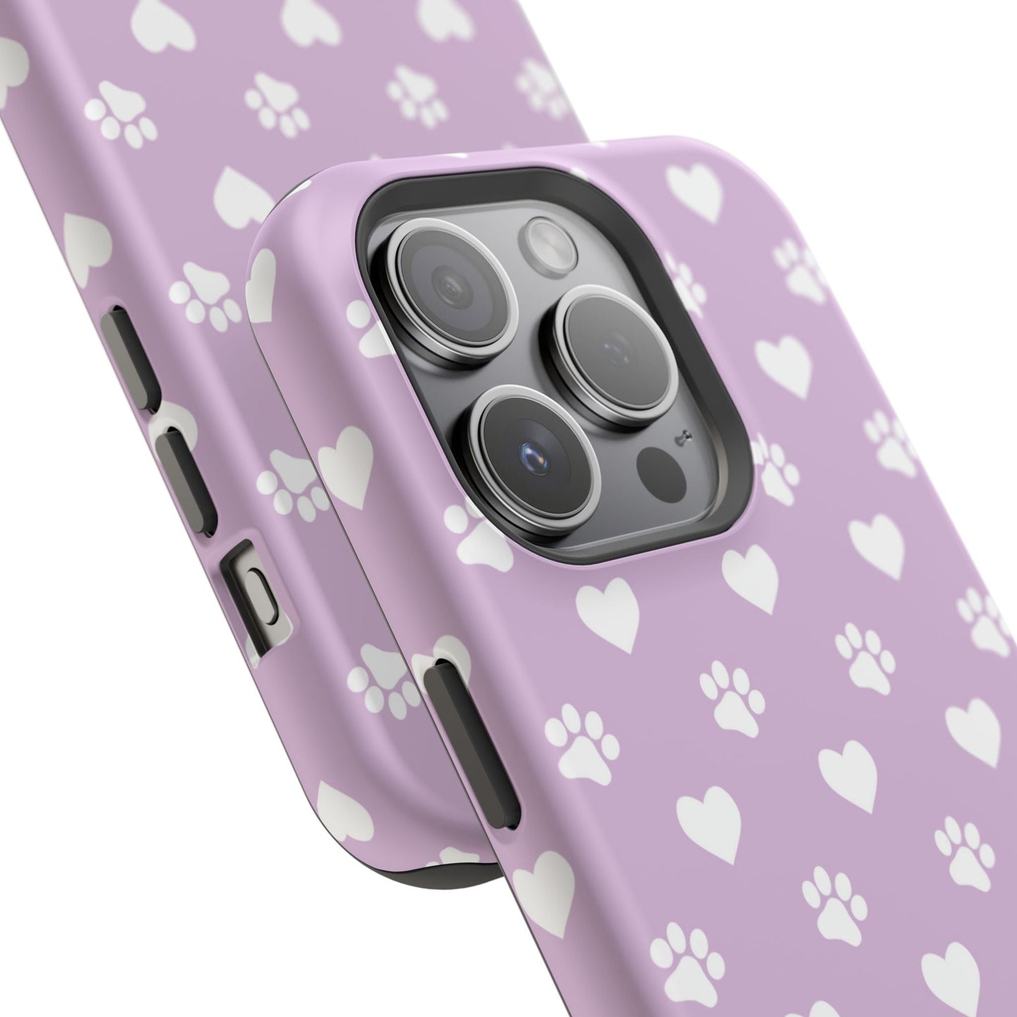 Purple Hearts & Paw Prints - Cute Pet Lover MagSafe iPhone Case - BOGO Cases