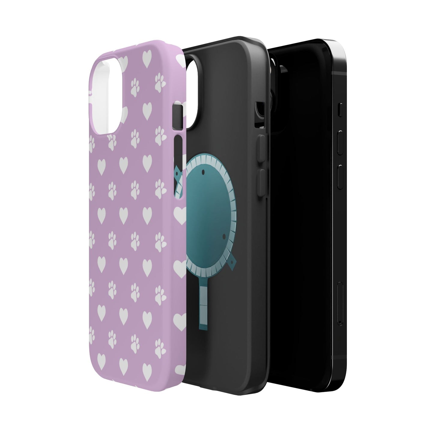 Purple Hearts & Paw Prints - Cute Pet Lover MagSafe iPhone Case - BOGO Cases