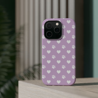 Purple Hearts & Paw Prints - Cute Pet Lover MagSafe iPhone Case - BOGO Cases