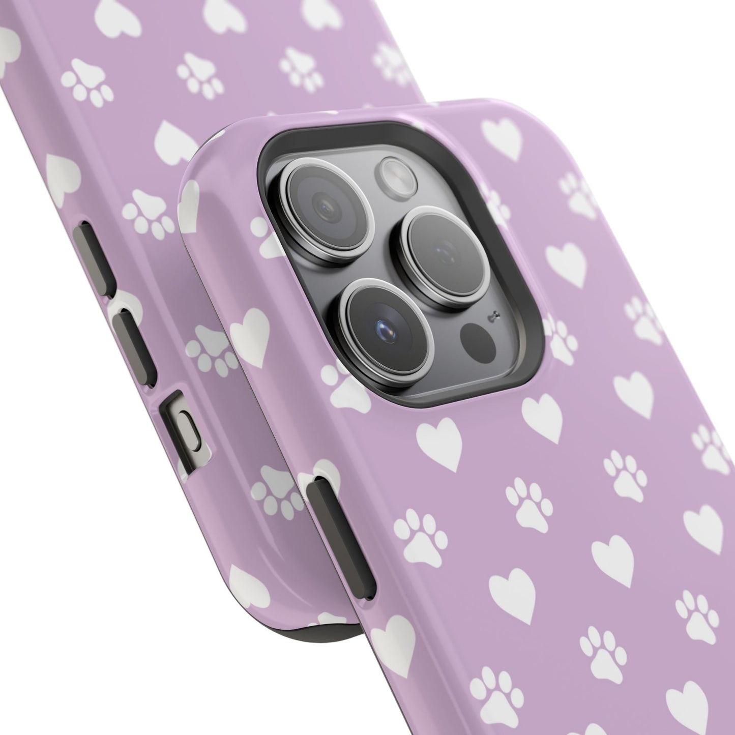 Purple Hearts & Paw Prints - Cute Pet Lover MagSafe iPhone Case - BOGO Cases