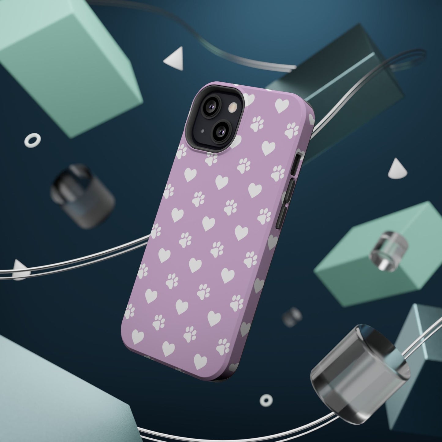 Purple Hearts & Paw Prints - Cute Pet Lover MagSafe iPhone Case - BOGO Cases