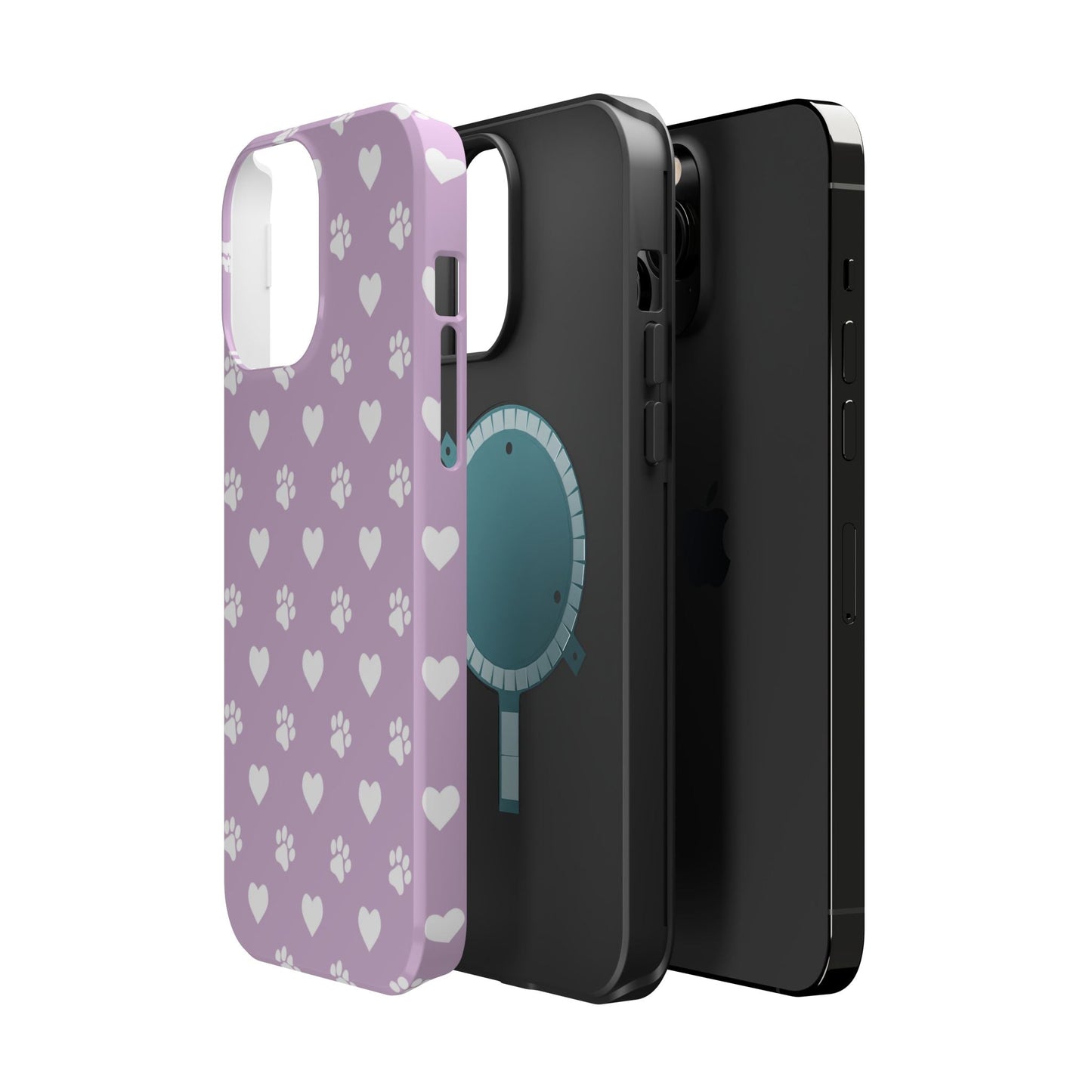 Purple Hearts & Paw Prints - Cute Pet Lover MagSafe iPhone Case - BOGO Cases
