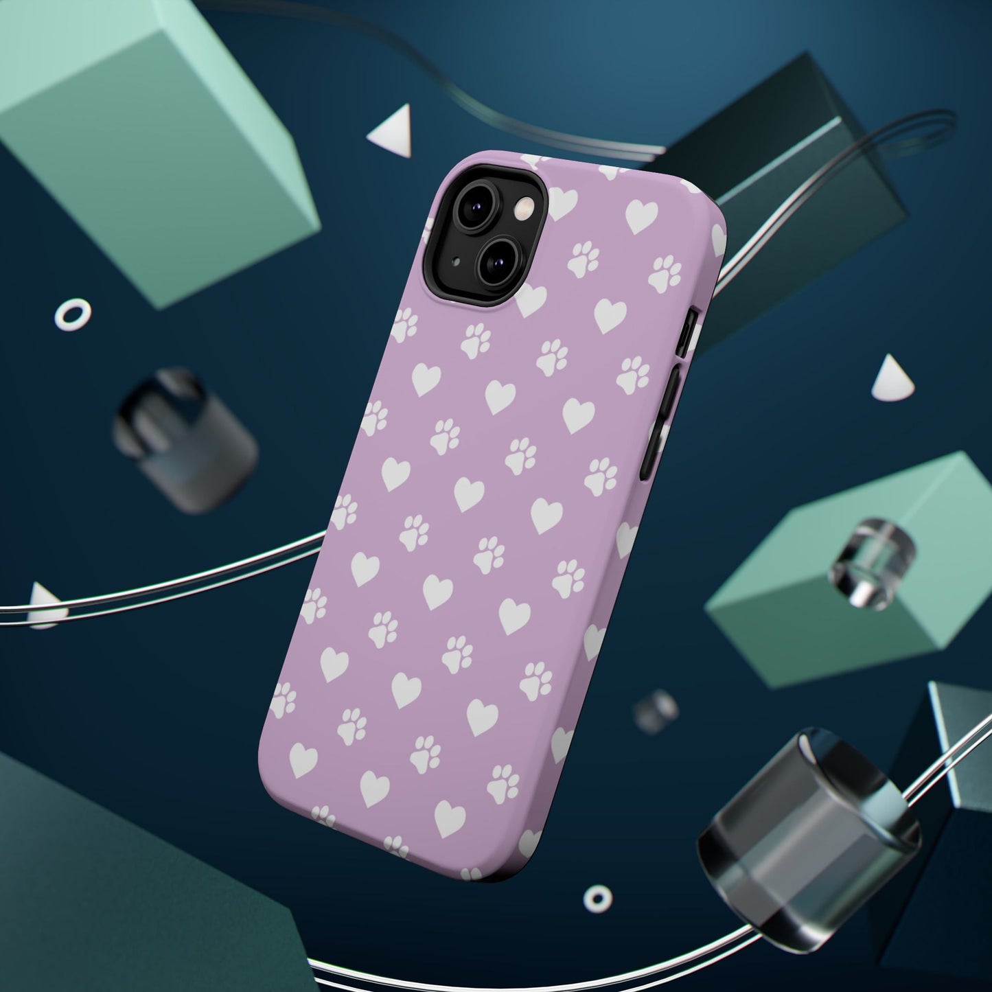 Purple Hearts & Paw Prints - Cute Pet Lover MagSafe iPhone Case - BOGO Cases