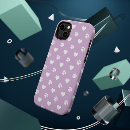 Purple Hearts & Paw Prints - Cute Pet Lover MagSafe iPhone Case - BOGO Cases