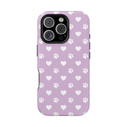 Purple Hearts & Paw Prints - Cute Pet Lover MagSafe iPhone Case - BOGO Cases
