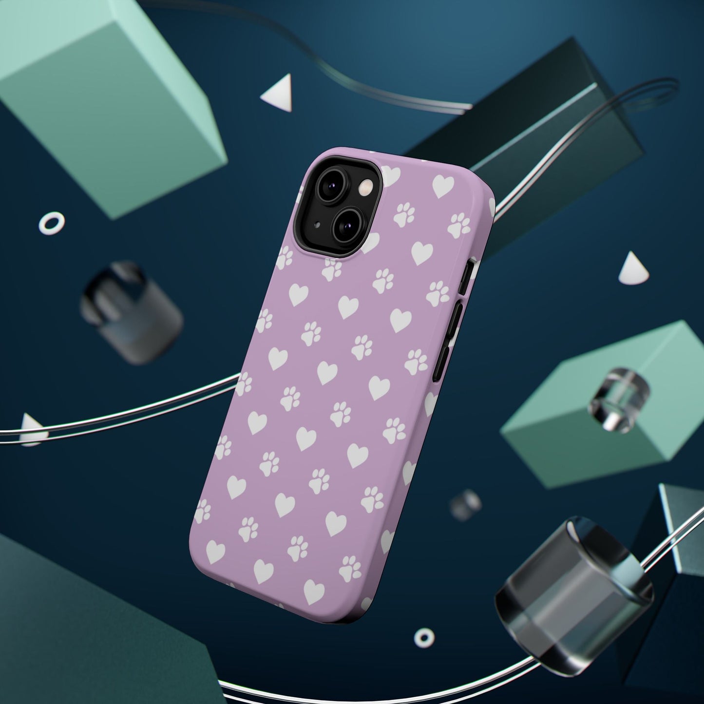 Purple Hearts & Paw Prints - Cute Pet Lover MagSafe iPhone Case - BOGO Cases