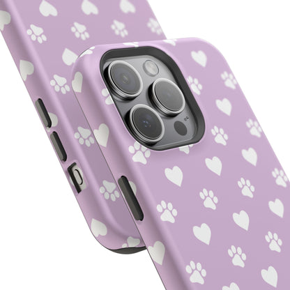 Purple Hearts & Paw Prints - Cute Pet Lover MagSafe iPhone Case - BOGO Cases