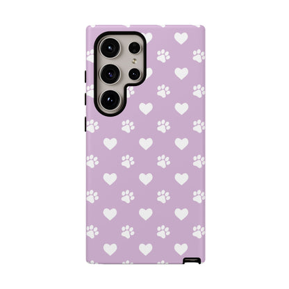 Purple Hearts & Paw Prints - Cute Pet Lover Samsung Galaxy Case - BOGO Cases