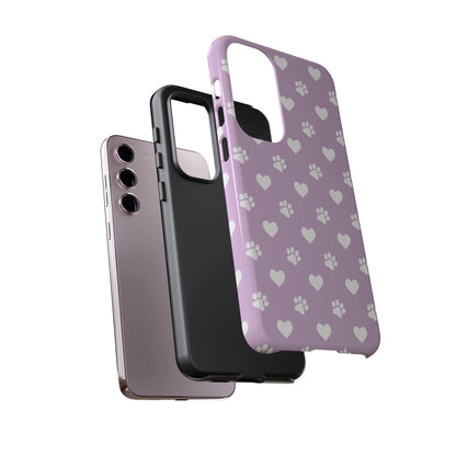 Purple Hearts & Paw Prints - Cute Pet Lover Samsung Galaxy Case - BOGO Cases