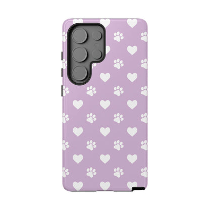 Purple Hearts & Paw Prints - Cute Pet Lover Samsung Galaxy Case - BOGO Cases