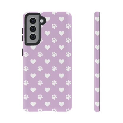 Purple Hearts & Paw Prints - Cute Pet Lover Samsung Galaxy Case - BOGO Cases
