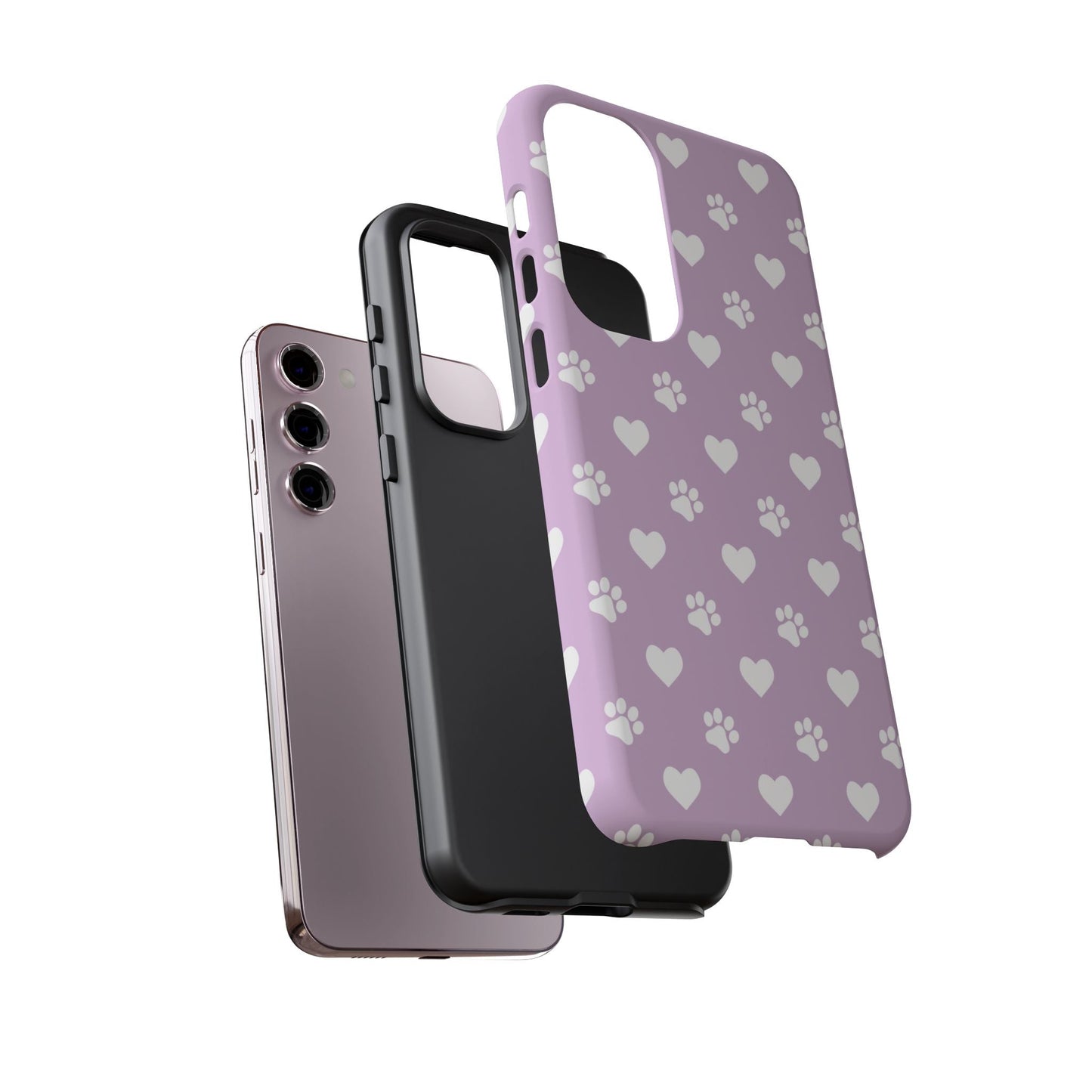 Purple Hearts & Paw Prints - Cute Pet Lover Samsung Galaxy Case - BOGO Cases